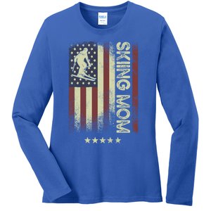 Usa American Flag Meaningful Gift Skiing Mom Gift Ladies Long Sleeve Shirt