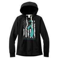 USA American Flag Teal Ribbon April Sexual Assault Awareness Women's Fleece Hoodie