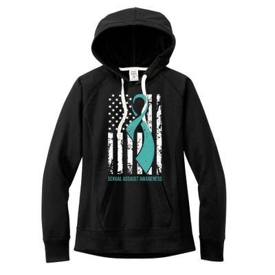 USA American Flag Teal Ribbon April Sexual Assault Awareness Women's Fleece Hoodie