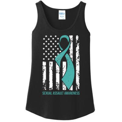 USA American Flag Teal Ribbon April Sexual Assault Awareness Ladies Essential Tank