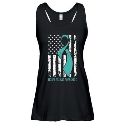 USA American Flag Teal Ribbon April Sexual Assault Awareness Ladies Essential Flowy Tank