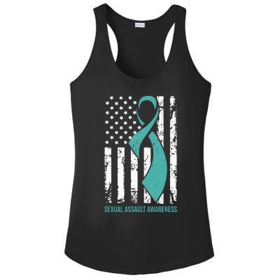 USA American Flag Teal Ribbon April Sexual Assault Awareness Ladies PosiCharge Competitor Racerback Tank