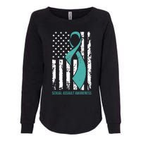 USA American Flag Teal Ribbon April Sexual Assault Awareness Womens California Wash Sweatshirt