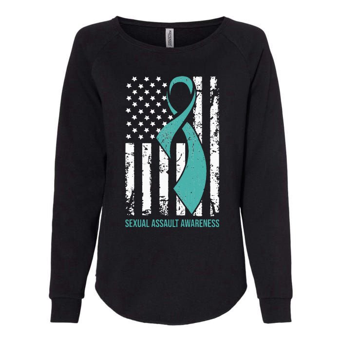 USA American Flag Teal Ribbon April Sexual Assault Awareness Womens California Wash Sweatshirt