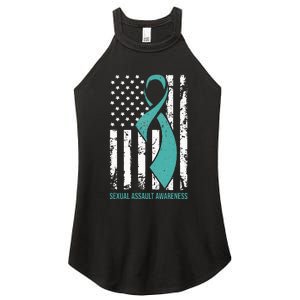 USA American Flag Teal Ribbon April Sexual Assault Awareness Women's Perfect Tri Rocker Tank