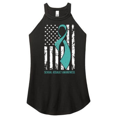 USA American Flag Teal Ribbon April Sexual Assault Awareness Women's Perfect Tri Rocker Tank