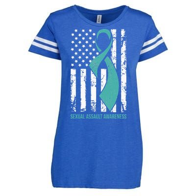 USA American Flag Teal Ribbon April Sexual Assault Awareness Enza Ladies Jersey Football T-Shirt