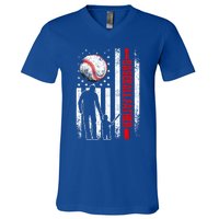 Usa American Flag Baseball Daddy Dad Papa Fathers Day Gift V-Neck T-Shirt