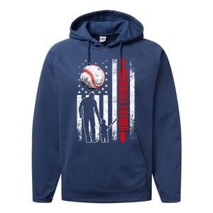 Usa American Flag Baseball Daddy Dad Papa Fathers Day Gift Performance Fleece Hoodie