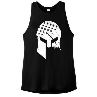 USA American Flag Warrior Skull Helmet Ladies PosiCharge Tri-Blend Wicking Tank