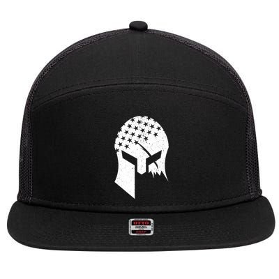 USA American Flag Warrior Skull Helmet 7 Panel Mesh Trucker Snapback Hat