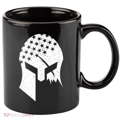 USA American Flag Warrior Skull Helmet 11oz C Handle Ceramic Mug