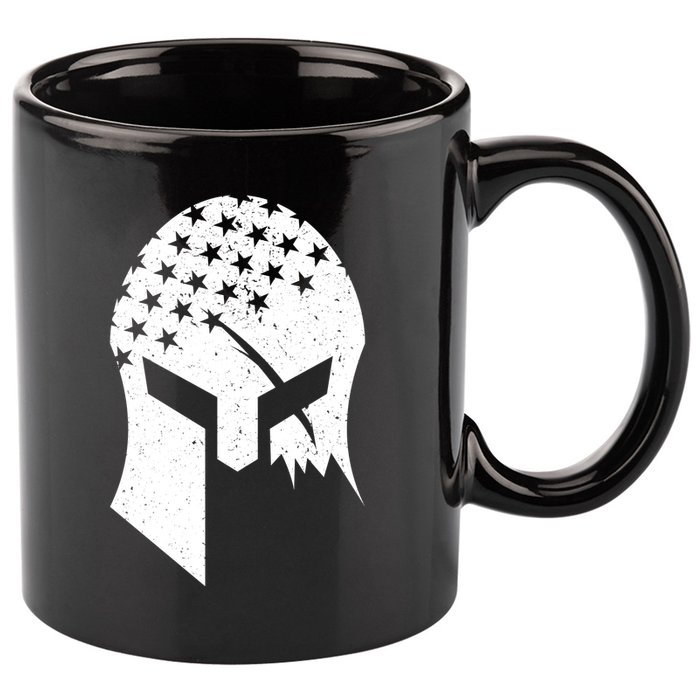 USA American Flag Warrior Skull Helmet 11oz C Handle Ceramic Mug