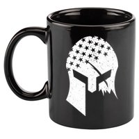 USA American Flag Warrior Skull Helmet 11oz C Handle Ceramic Mug