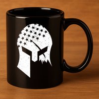 USA American Flag Warrior Skull Helmet 11oz C Handle Ceramic Mug