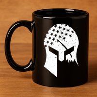 USA American Flag Warrior Skull Helmet 11oz C Handle Ceramic Mug