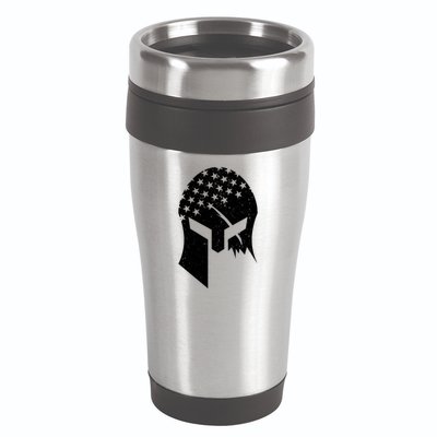 USA American Flag Warrior Skull Helmet 16oz Travel Tumbler