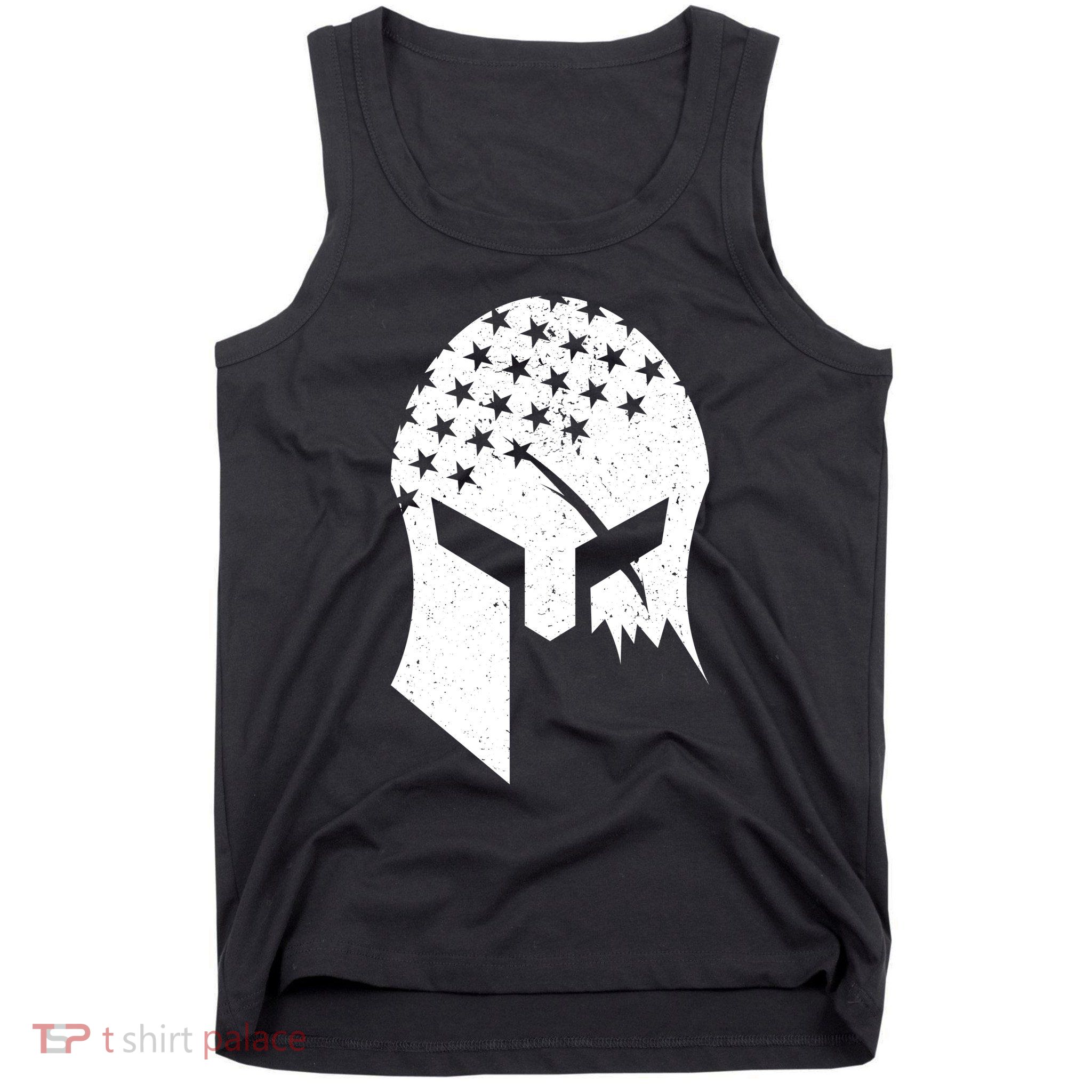 USA American Flag Warrior Skull Helmet Tank Top