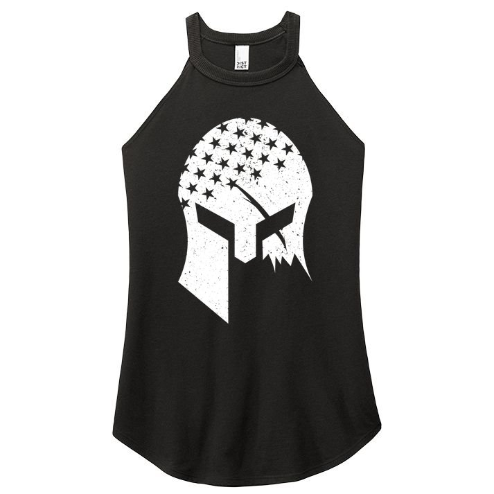 USA American Flag Warrior Skull Helmet Women's Perfect Tri Rocker Tank