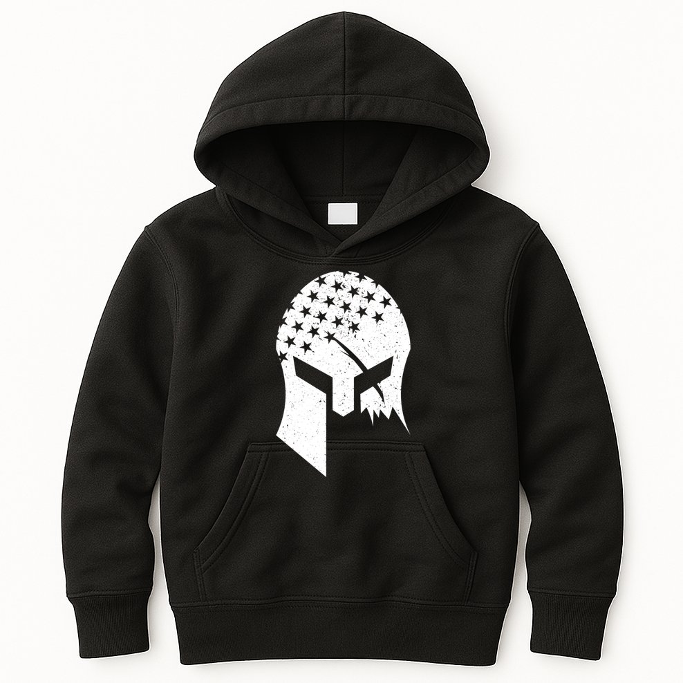 USA American Flag Warrior Skull Helmet Kids Hoodie