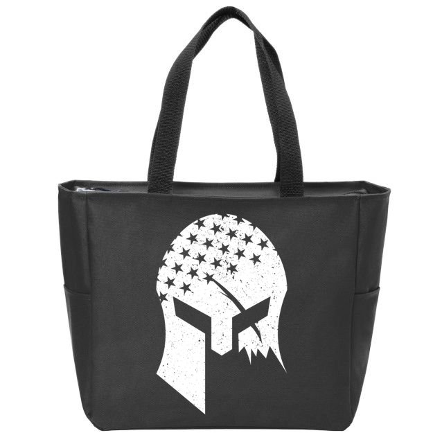 USA American Flag Warrior Skull Helmet Zip Tote Bag