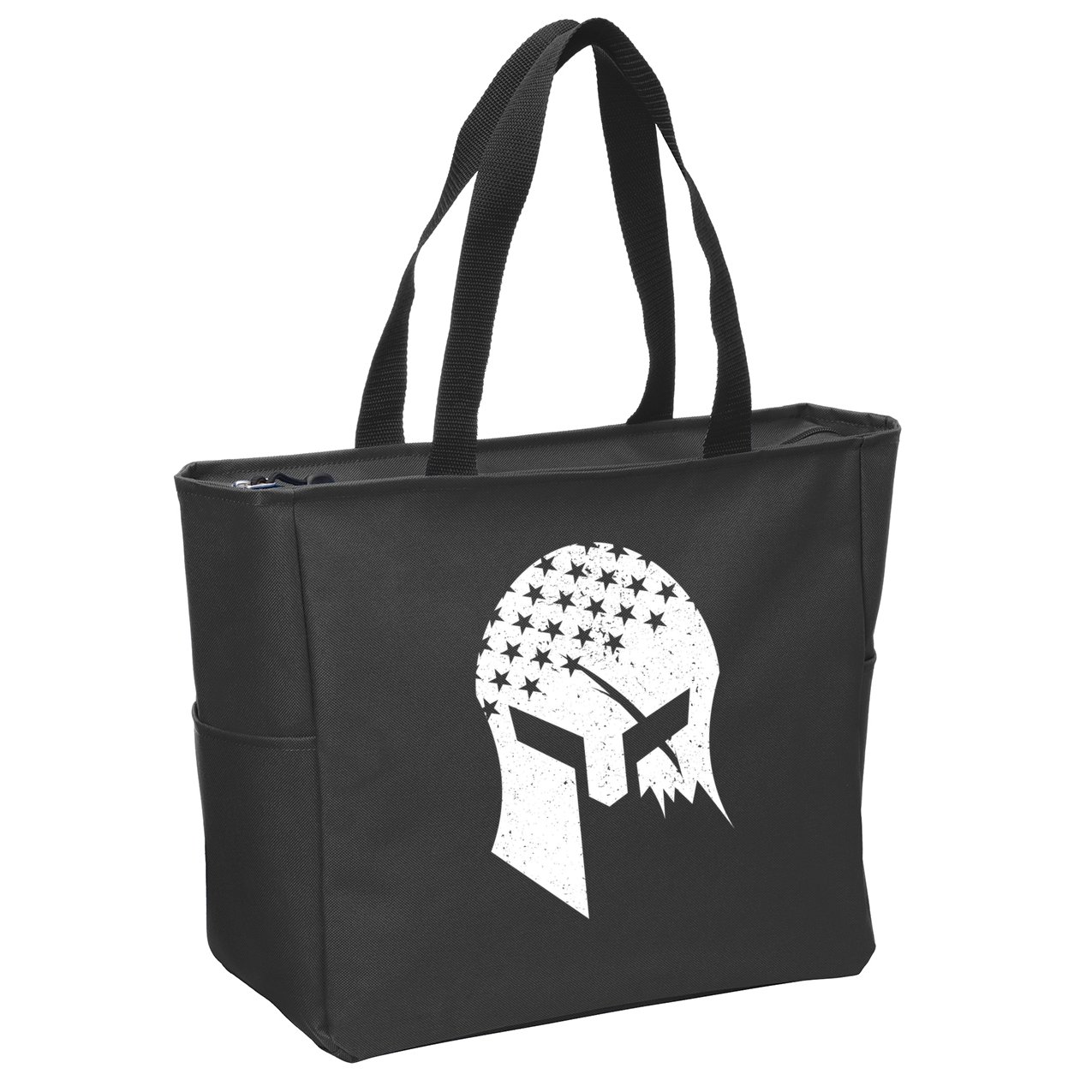 USA American Flag Warrior Skull Helmet Zip Tote Bag