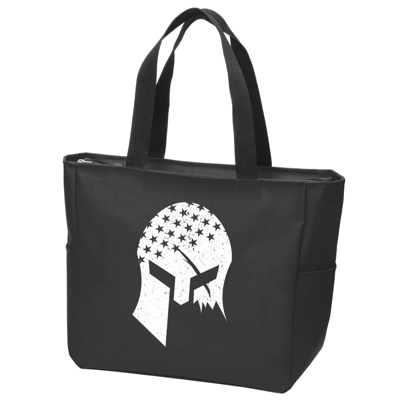 USA American Flag Warrior Skull Helmet Zip Tote Bag