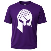 USA American Flag Warrior Skull Helmet Cooling Performance Crew T-Shirt