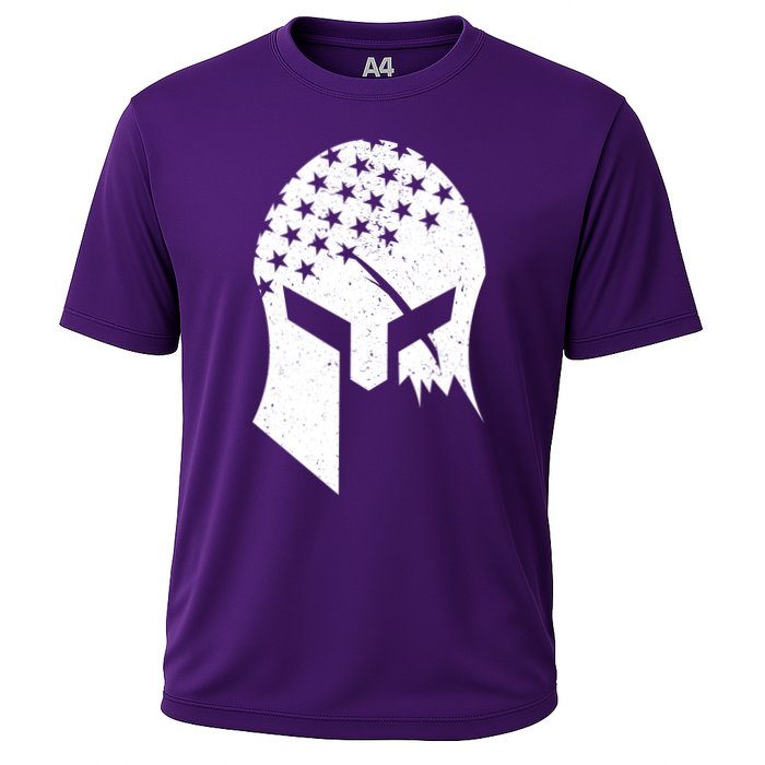 USA American Flag Warrior Skull Helmet Cooling Performance Crew T-Shirt