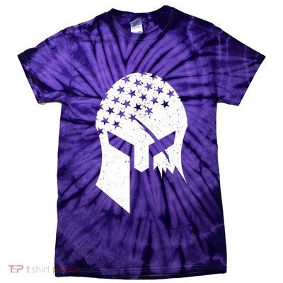 USA American Flag Warrior Skull Helmet Tie-Dye T-Shirt