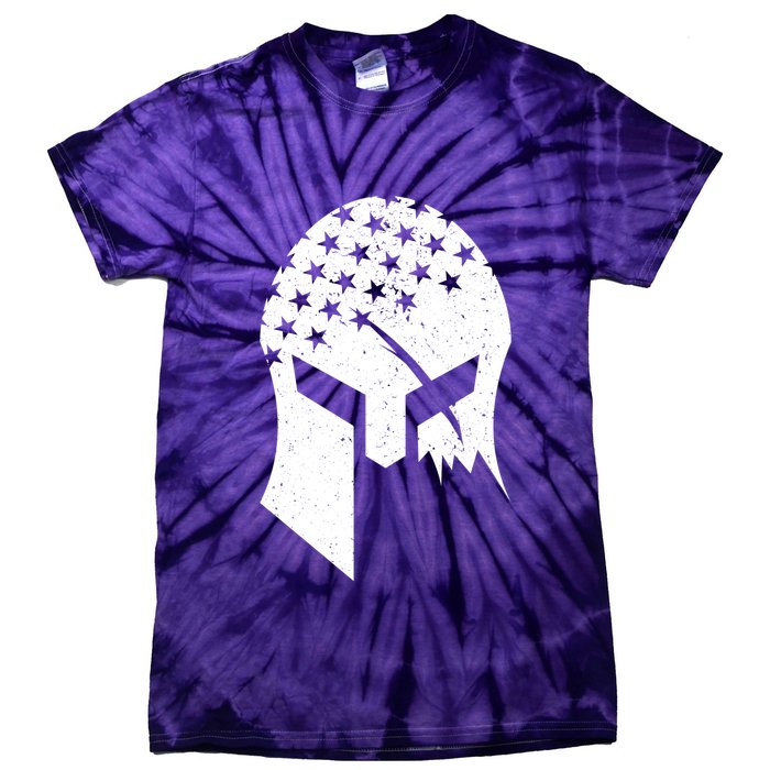 USA American Flag Warrior Skull Helmet Tie-Dye T-Shirt