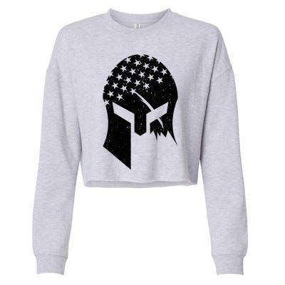 USA American Flag Warrior Skull Helmet Cropped Pullover Crew