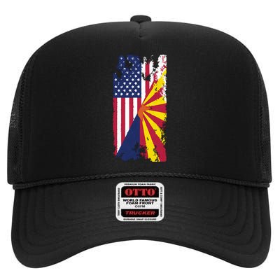 Usa Arizona Flags United States Of America Arizonans High Crown Mesh Back Trucker Hat