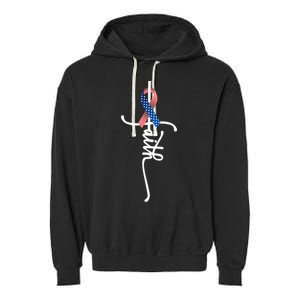 Usa American Flag Faith Cross United States Us Patriotic Usa Gift Garment-Dyed Fleece Hoodie