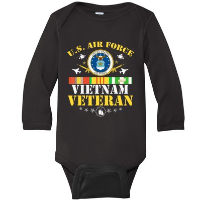 US Air Force Vietnam Veteran USA Flag Vietnam Vet Flag Baby Long Sleeve Bodysuit