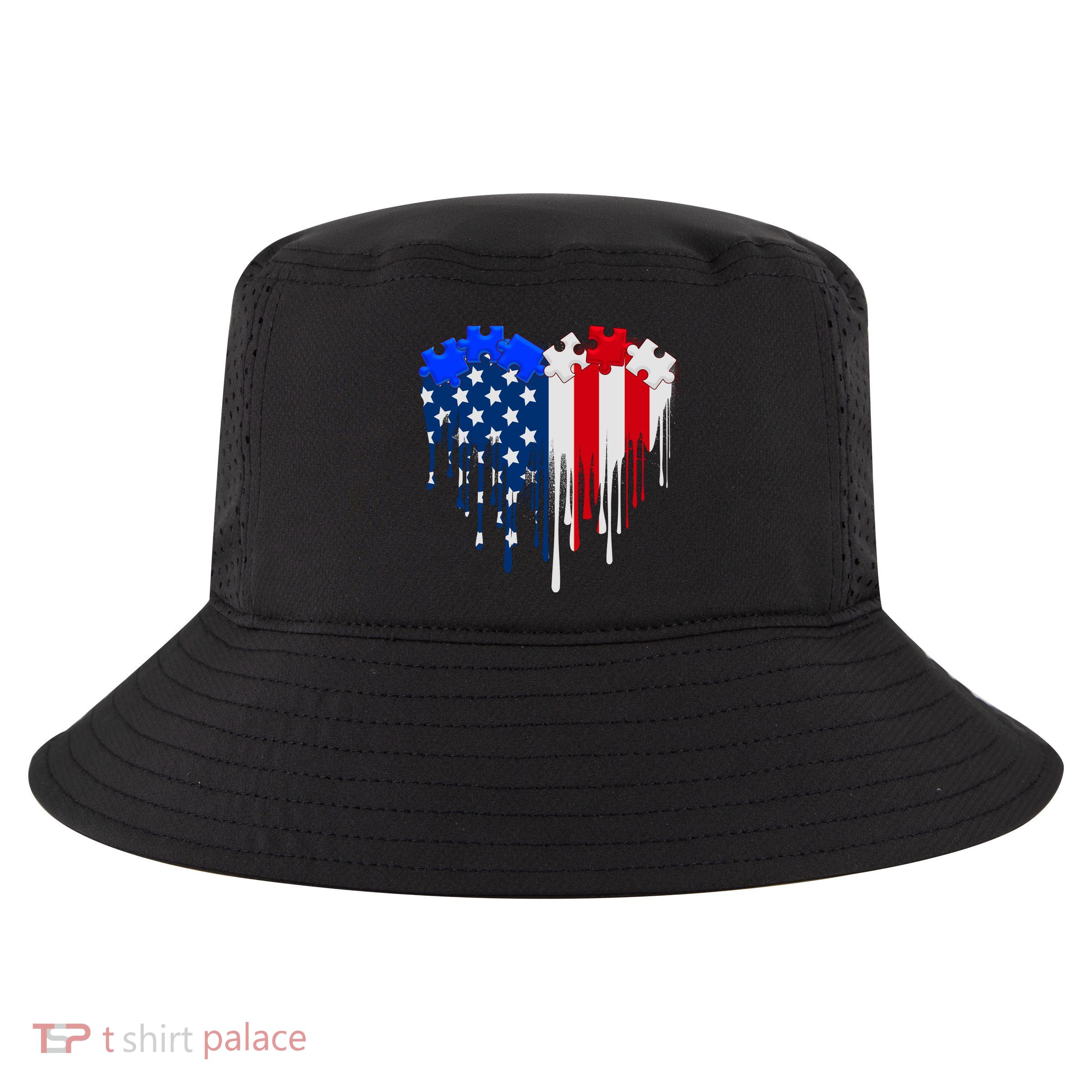 USA American Flag Puzzle Heart Cool Comfort Performance Bucket Hat