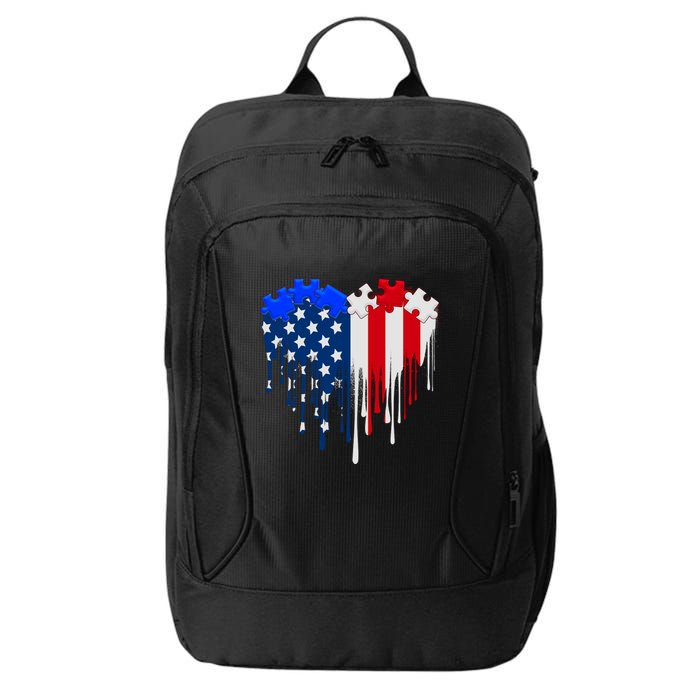 USA American Flag Puzzle Heart City Backpack