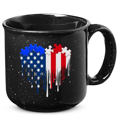 USA American Flag Puzzle Heart 15oz Campfire Ceramic Mug