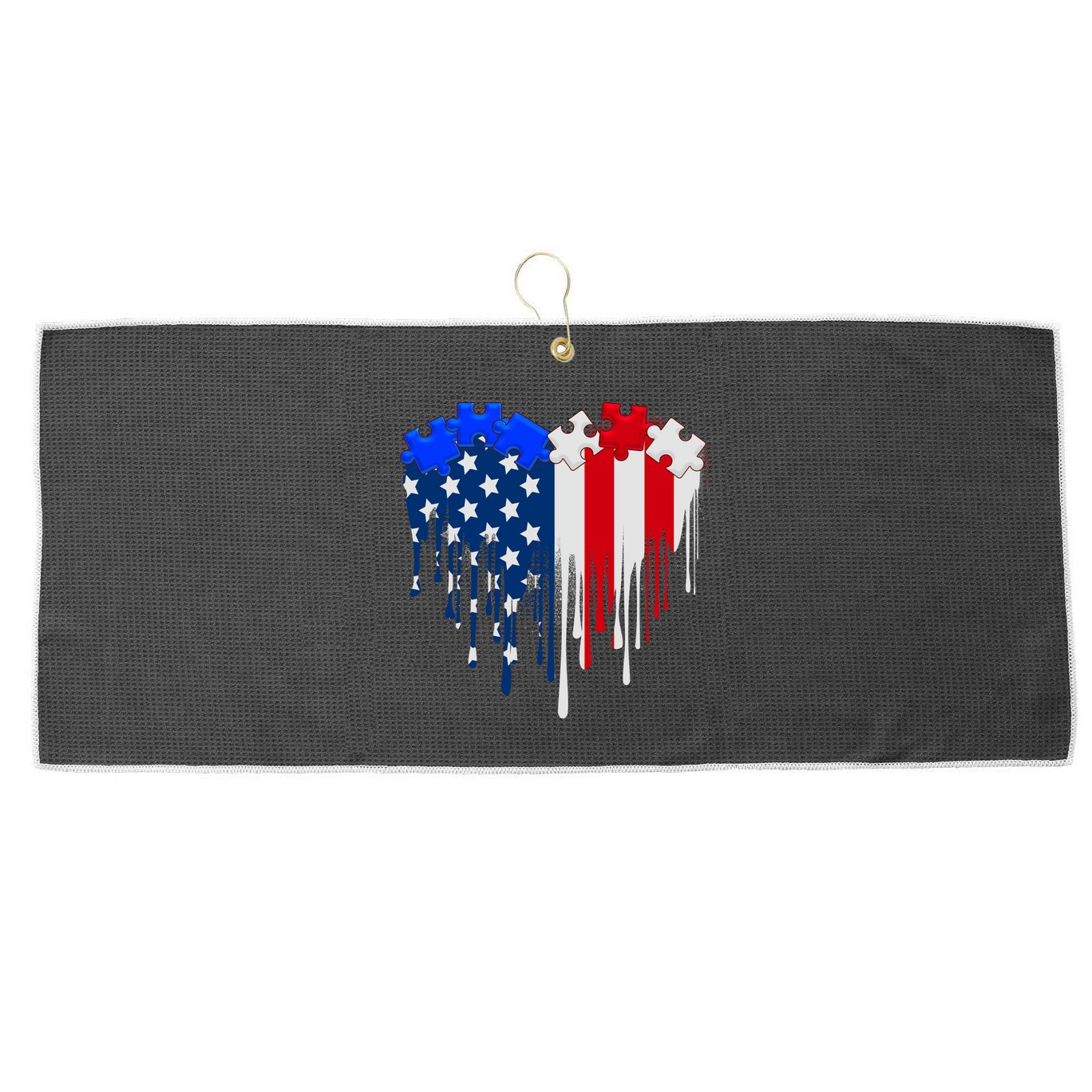 USA American Flag Puzzle Heart Large Microfiber Waffle Golf Towel