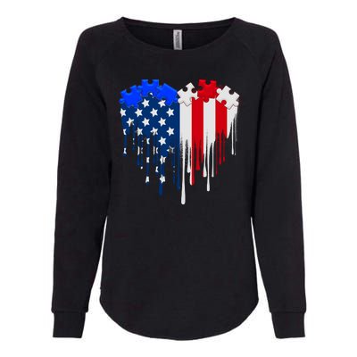 USA American Flag Puzzle Heart Womens California Wash Sweatshirt