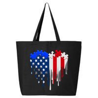 USA American Flag Puzzle Heart 25L Jumbo Tote