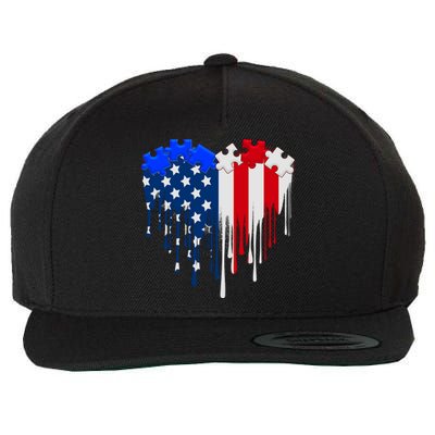 USA American Flag Puzzle Heart Wool Snapback Cap