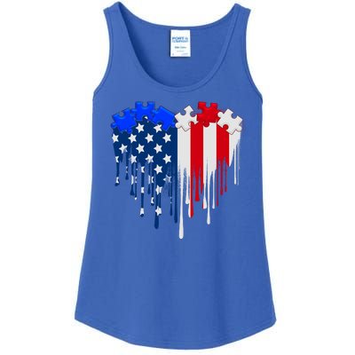 USA American Flag Puzzle Heart Ladies Essential Tank