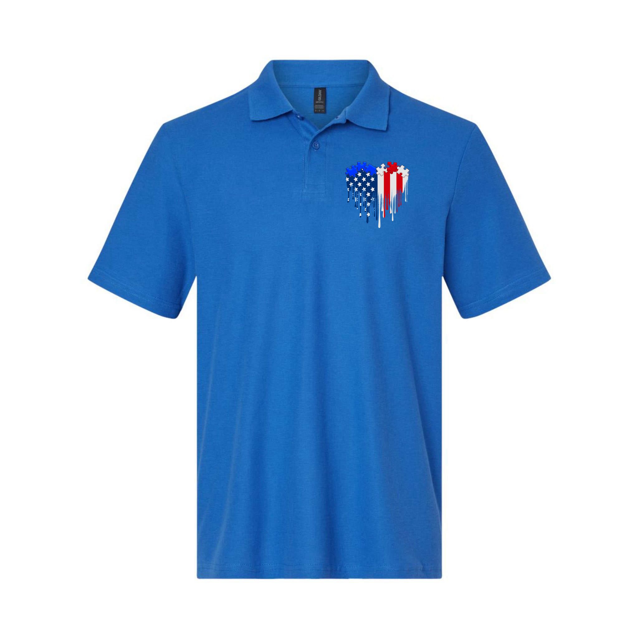 USA American Flag Puzzle Heart Polo
