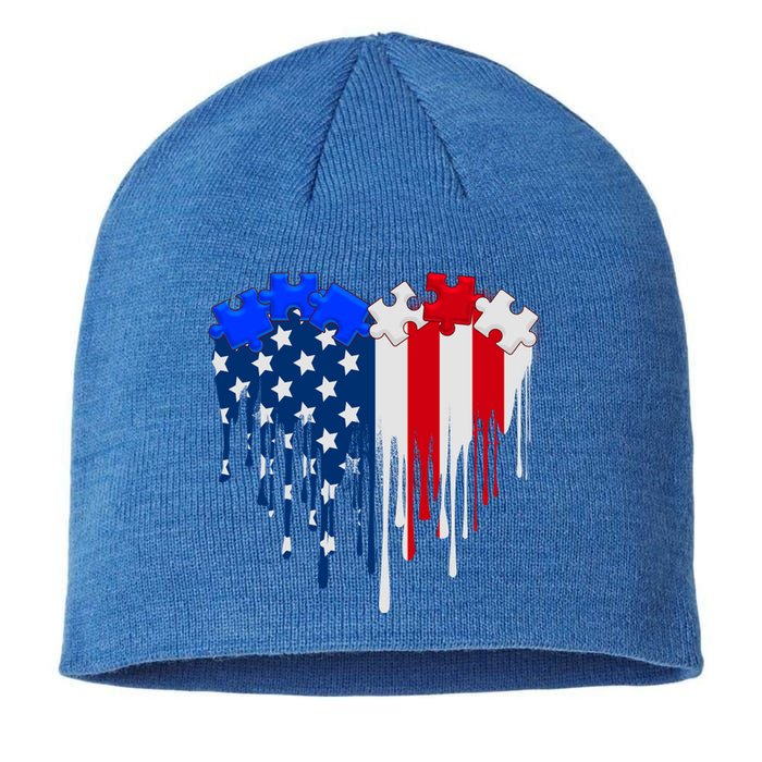 USA American Flag Puzzle Heart Sustainable Beanie