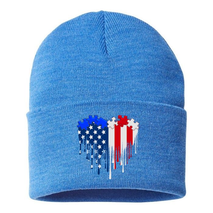 USA American Flag Puzzle Heart Sustainable Knit Beanie