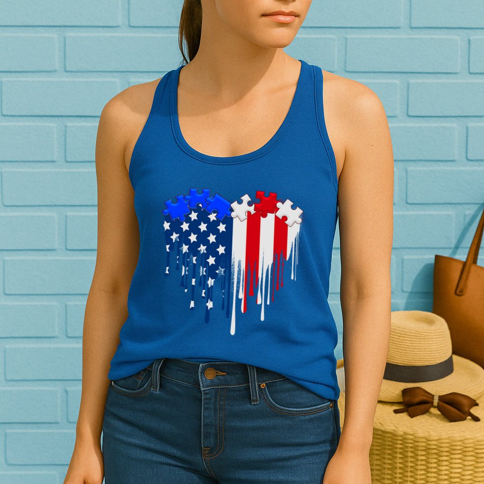 USA American Flag Puzzle Heart Womens Tank Top