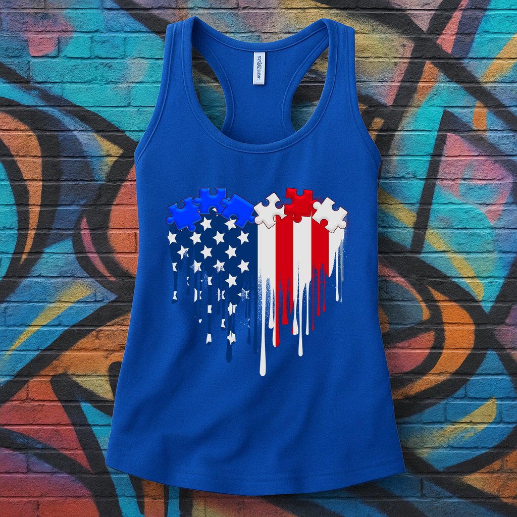 USA American Flag Puzzle Heart Womens Tank Top
