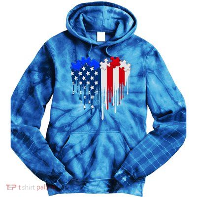 USA American Flag Puzzle Heart Tie Dye Hoodie