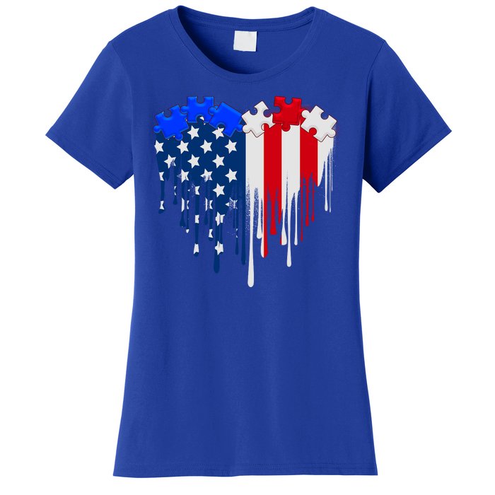 USA American Flag Puzzle Heart Women's T-Shirt